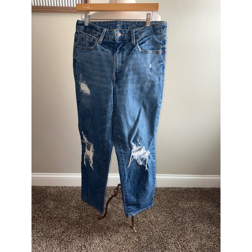 Old Navy Womens Blue Distressed Straight Leg Jeans Size 10